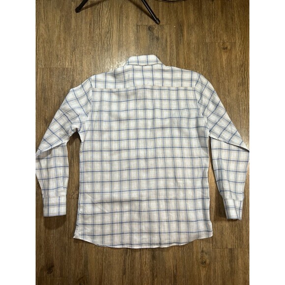 CALDER Carmel Mens Shirt L Blue/Gray Plaid 100% Linen Limited Edition 1/70 - Picture 9 of 11